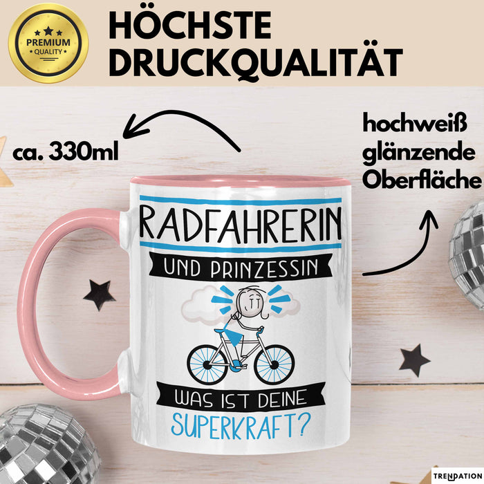 Radfahrerin Und Prinzessin Tasse Geschenk Für Eine Radfahrerin Geburtstag Was Ist Deine Superkraft Rosa Trendation