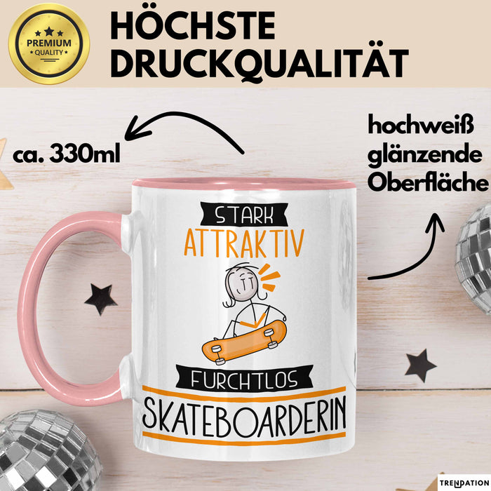 Skateboarderin Tasse Geschenk Becher Stark Attraktiv Furchtlos Skateboarderin Lustige Geschenkidee Rosa Trendation