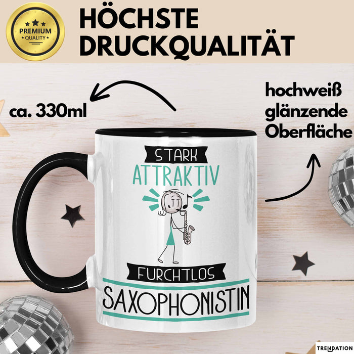 Saxophonistin Tasse Geschenk Becher Stark Attraktiv Furchtlos Saxophonistin Lustige Geschenkidee Trendation