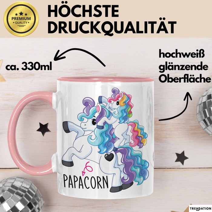 Tasse Geschenk Papacorn Lustiges Einhorn Design Becher Rosa Trendation
