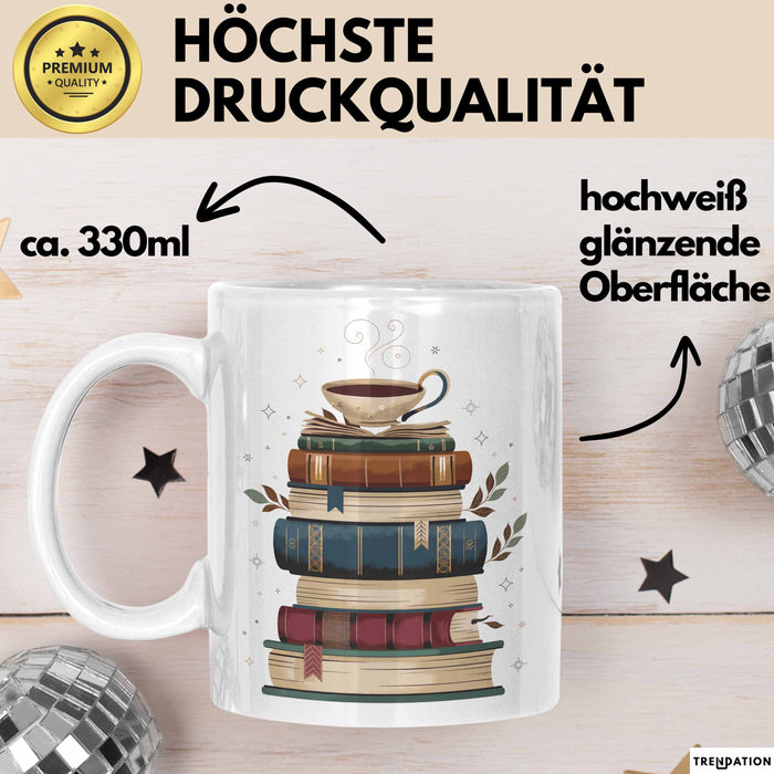 Bücherwurm Tasse Geschenkidee für Vielleser Lustiger Spruch Weiß Trendation