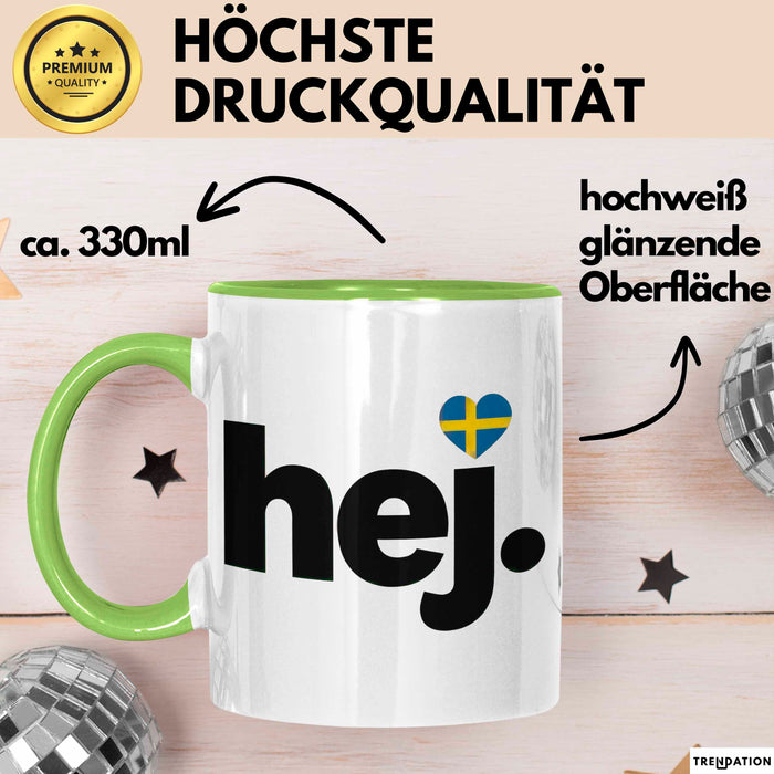 Schweden Skandinavien Schwedisch Tasse Geschenk Lustige Geschenkidee Spruch Hej Grün Trendation