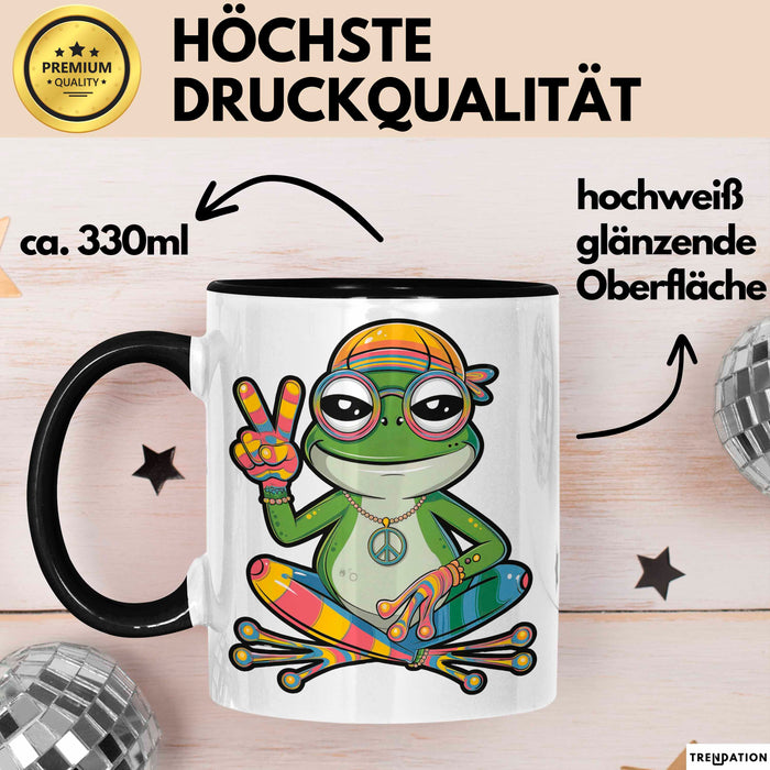 Hippie Frosch Tasse Geschenk Lustige Geschenkidee Spruch Schwarz Trendation
