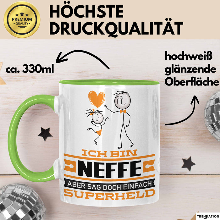 Neffe Geschenk Tasse Ich Bin Neffe Aber Sag Doch Einfach Superheld Lustige Geschenkdiee für Neffe Kaffee-Becher Grün Trendation