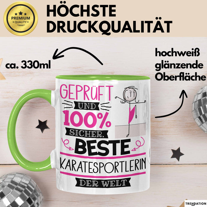 Beste Karatesportlerin Der Welt Tasse Geschenk für Eine Karatesportlerin Geprüft Und Sicher Geschenkidee Geburtstag Weihnachten Grün Trendation