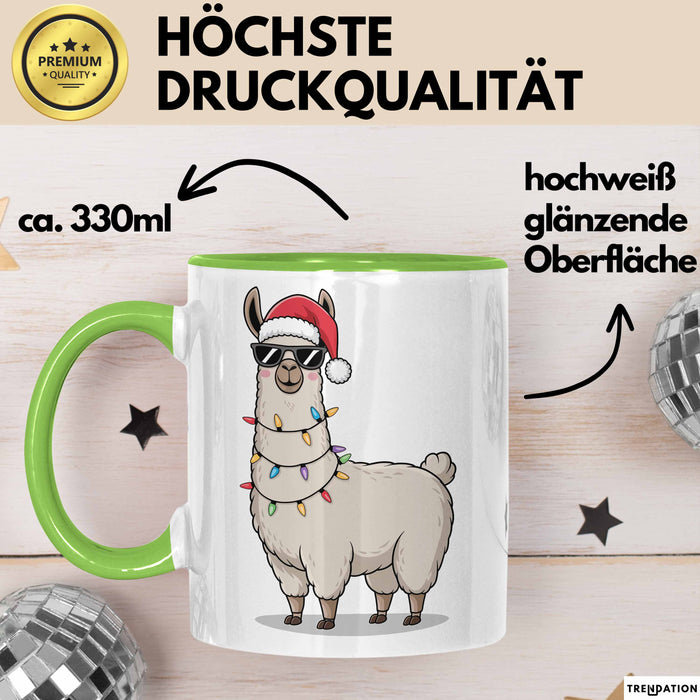Lama Weihnachtsfeier Tasse Geschenk Lustige Geschenkidee Spruch Grün Trendation