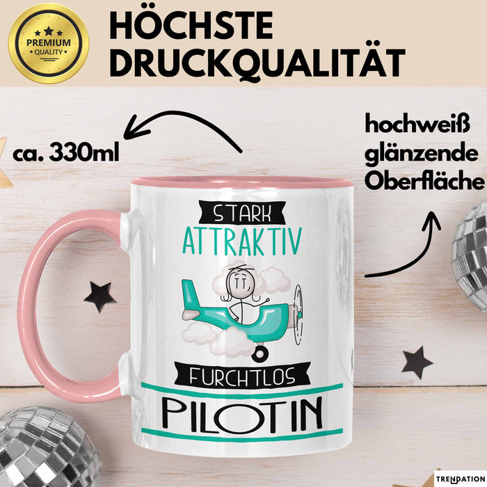 Pilotin Tasse Geschenk Becher Stark Attraktiv Furchtlos Pilotin Lustige Geschenkidee Rosa Trendation