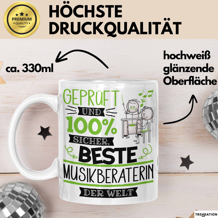 Beste Musikberaterin Der Welt Tasse Geschenk für Eine Musikberaterin Geprüft Und Sicher Geschenkidee Geburtstag Weihnachten Weiß Trendation
