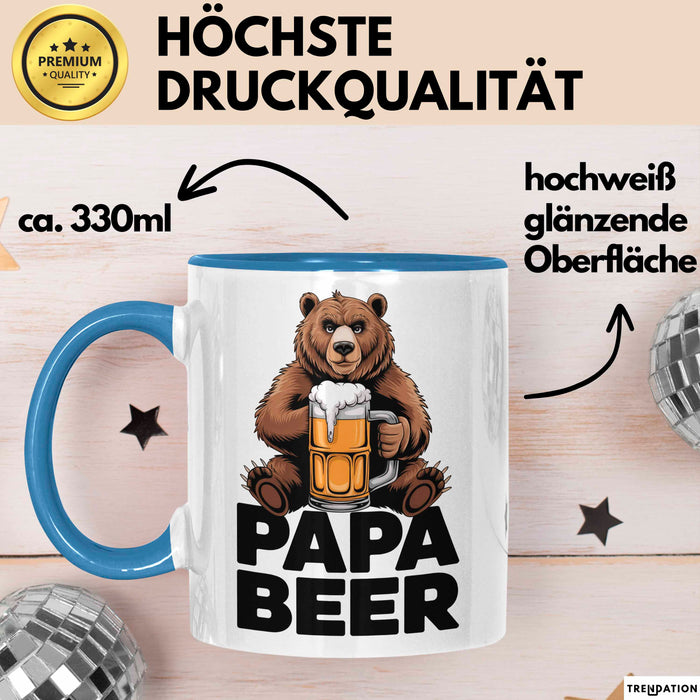Papa Bier Tasse Geschenk Lustige Geschenkidee Spruch Blau Trendation