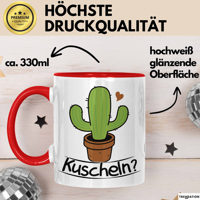 Kaktus Tasse Geschenk Kuscheln Sarkasmus Humor Geschenkidee Kaffee-Becher Kaktus-Liebhaber Rot Trendation
