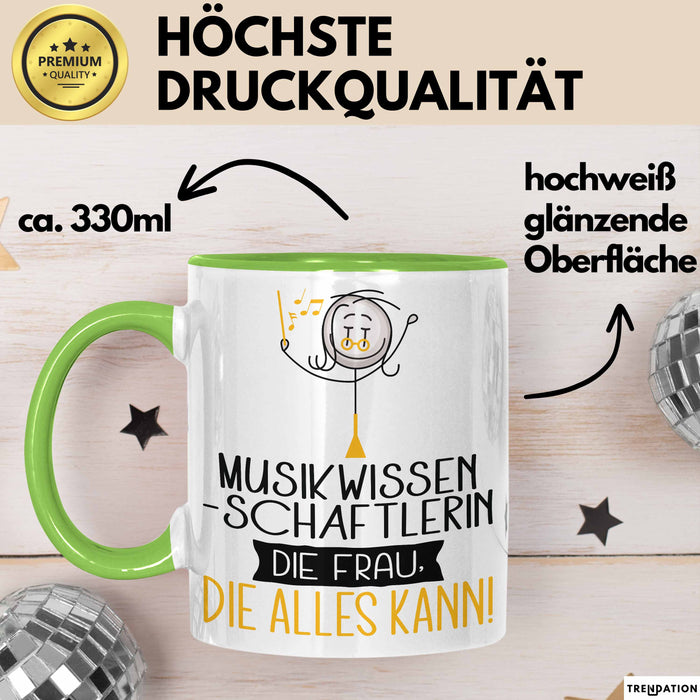 Musikwissenschaftlerin Geschenk Tasse Becher Die Frau Die Allen Kann Geschenkidee für eine Musikwissenschaftlerin Lustig Grün Trendation