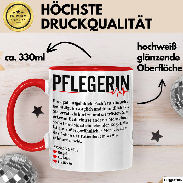 Pflege Krankenschwester Wertschätzung Tasse Geschenk Lustige Geschenkidee Spruch Pflegerin Rot Trendation
