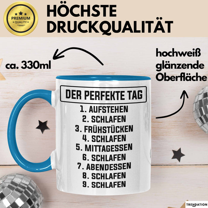 Schlafmütze Tasse Geschenk Der Perfekte Tag Geschenkidee Naps Mittagsschlaf Blau Trendation