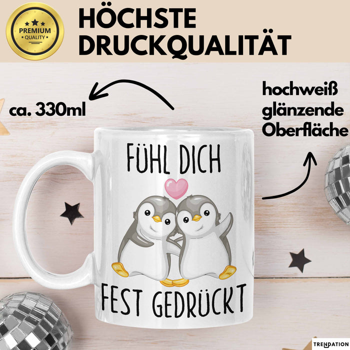 Mut Witzige Tasse Geschenk Zwei Pinguine Herz Süßes Design Mutig Weiß Trendation