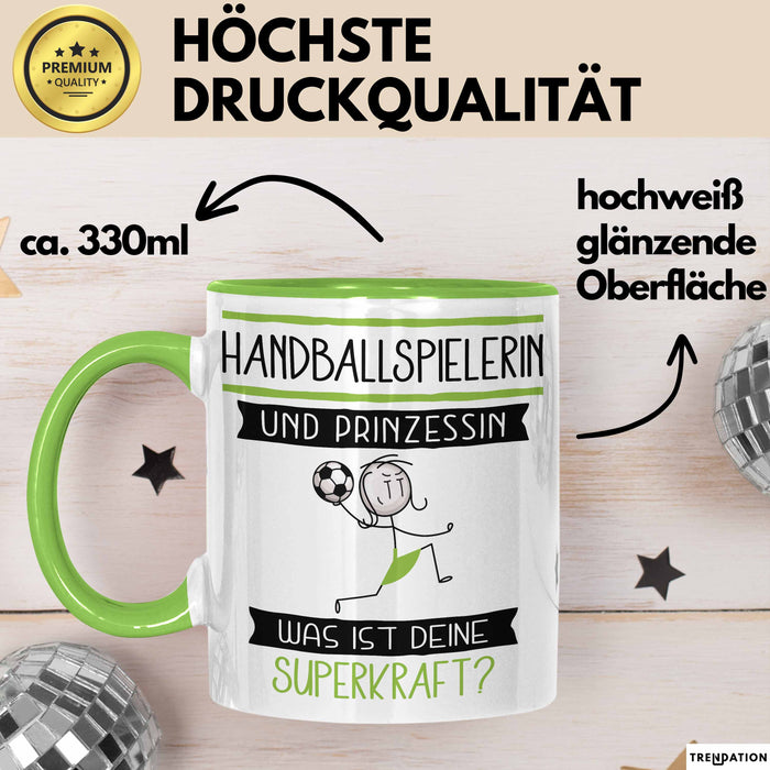 Handballspielerin Und Prinzessin Tasse Geschenk Für Eine Handballspielerin Geburtstag Was Ist Deine Superkraft Grün Trendation