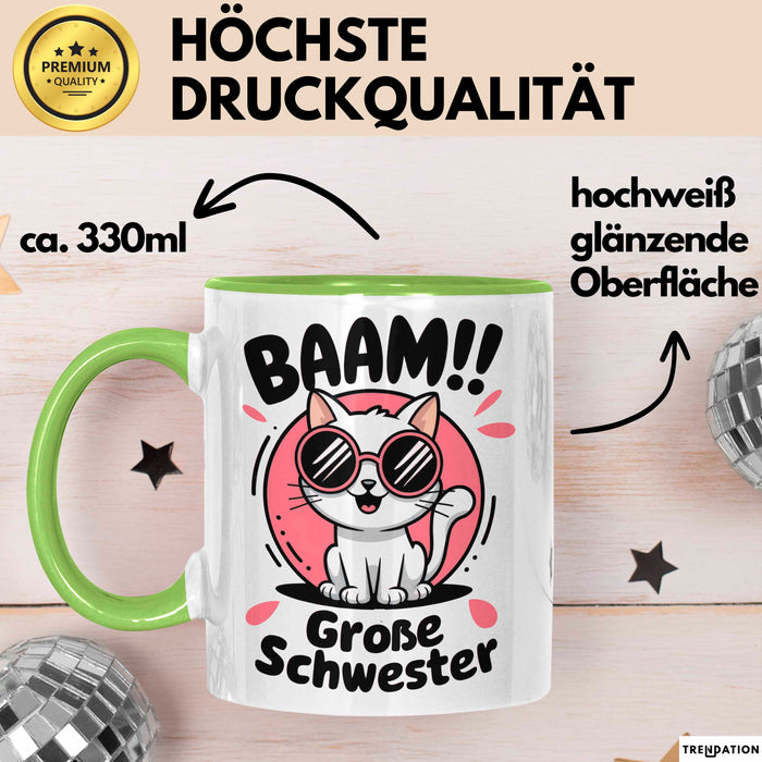 Big Sister Ältere Geschwister Schwestern Katze Tasse Becher Geschenk Lustige Geschenkidee Spruch Big Sister Grün Trendation