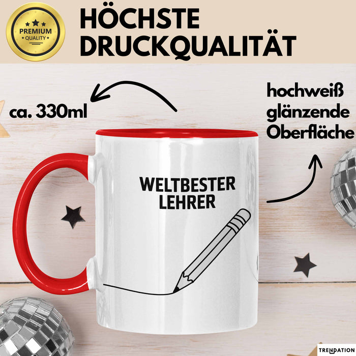 Unterricht Lehrer Wertschätzung Tasse Geschenk Lustige Geschenkidee Spruch Weltbester Lehrer Rot Trendation