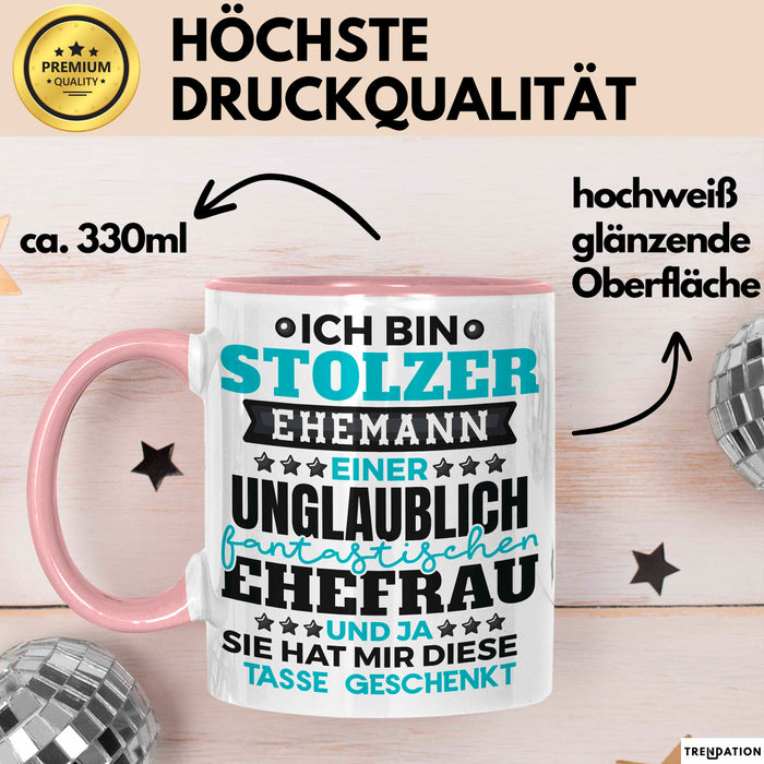 Ehemann Tasse Geschenk Ich Bin Stolzer Ehemann Geschenkidee Lustiger Spruch Becher Rosa Trendation