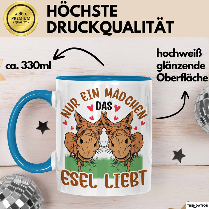 Esel-Liebhaberin Tasse Geschenk Mädchen Frauen Esel-Liebhaber Geschenkidee Becher Blau Trendation