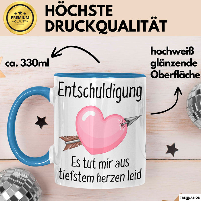 Entschuldigung Tasse Es Tut Mir Aus Tiefstem Herzen Leid Geschenkidee Sorry Becher Blau Trendation