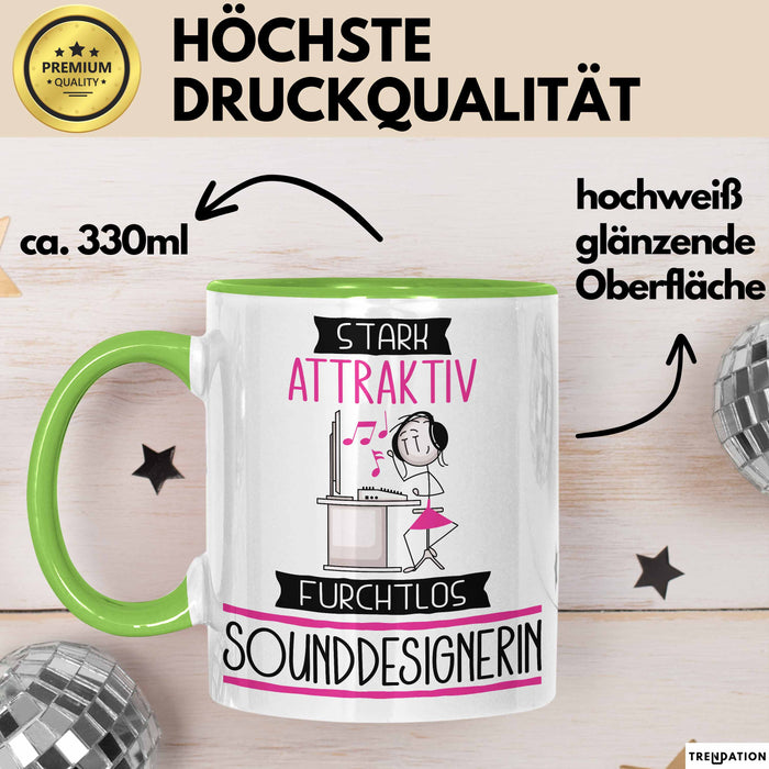 Sounddesignerin Tasse Geschenk Becher Stark Attraktiv Furchtlos Sounddesignerin Lustige Geschenkidee Grün Trendation