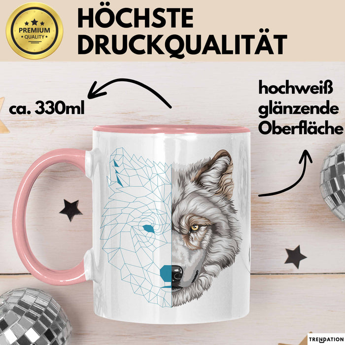Wolf Tasse Geschenk Geometrisch Realistisch Geteilt Geschenkidee Rosa Trendation