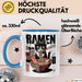 Katzen Tierliebhaber Tasse Geschenk Lustige Geschenkidee Spruch Katze Isst Ramen Nudeln Blau Trendation