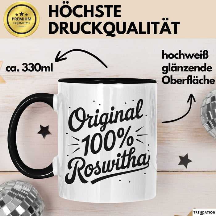 Roswitha Tasse Geschenk Original 100% Roswitha Geschenkidee Geburtstag Schwarz Trendation