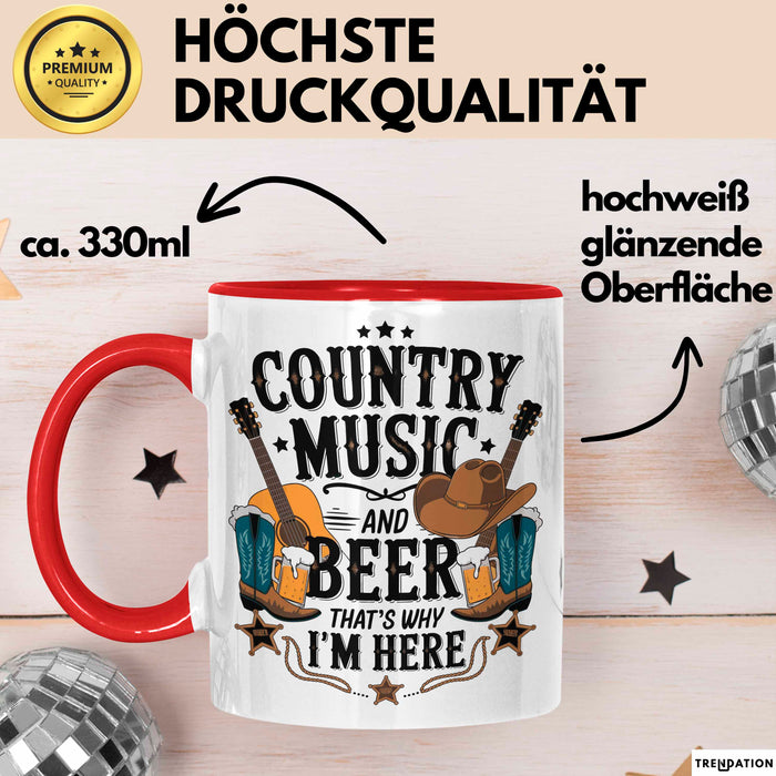 Country Musik Bier Tasse Geschenk Lustige Geschenkidee Rot Trendation