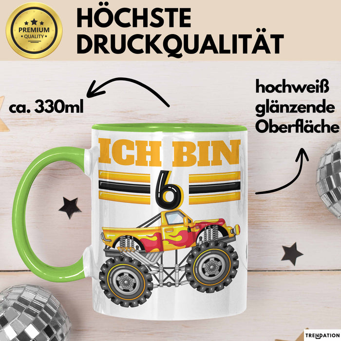 6. Geburtstag Geschenk Tasse Becher Jungs Trucks Geburtstagsgeschenk Ich Bin 6 Grün Trendation