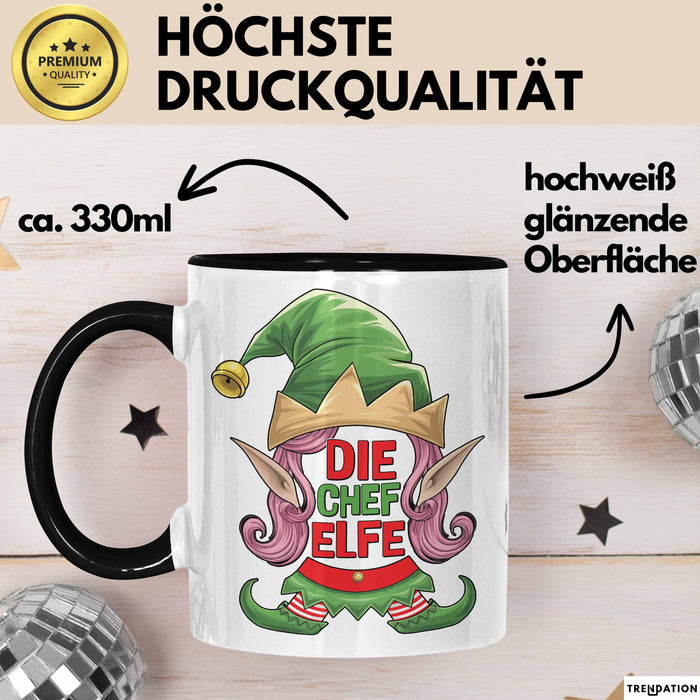 Chefin Tasse Geschenk Die Chef Elfe Geschenkidee Zu Weihnachten Für Chefin Kaffee-Becher Trendation