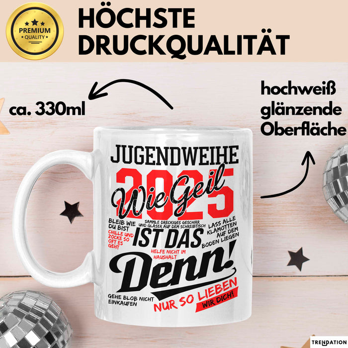 Jugendbetreuung Tasse Geschenk Lustige Geschenkidee Spruch Jugendweihe 2025 Weiß Trendation