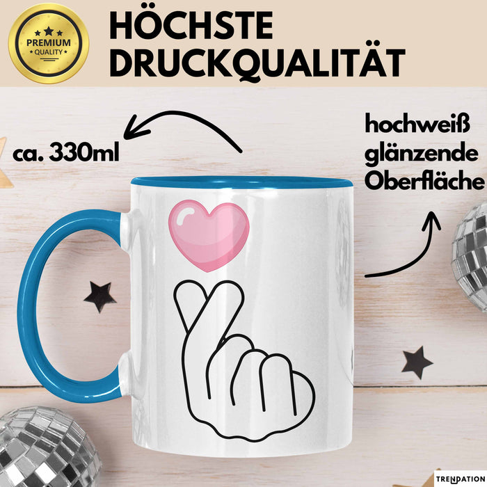 KPop Tasse Geschenk Finger Heart Herz Grafik Geschenkidee Fans Blau Trendation