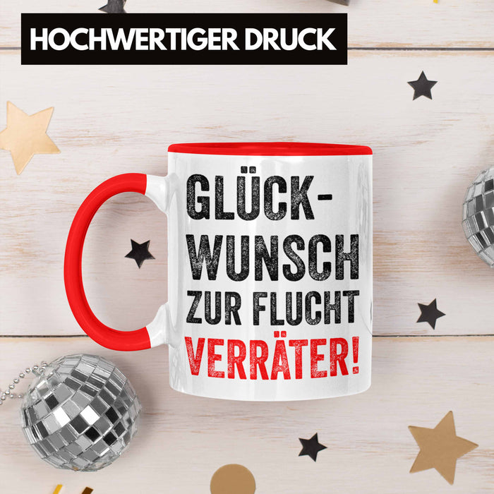 Trendation - Jobwechsel Tasse Geschenk Kollegin Kollege Lustig Abschiedsgeschenk Sprüche Glückwunsch Zur Flucht Trendation