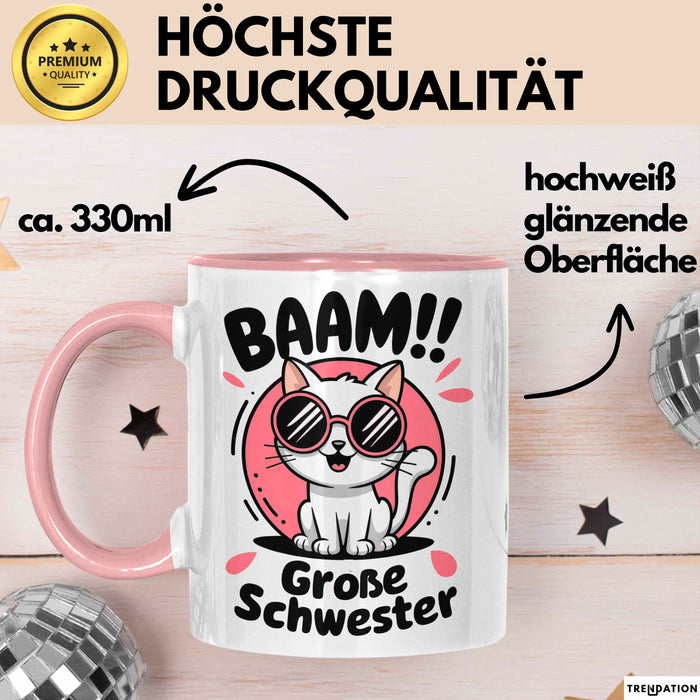 Big Sister Ältere Geschwister Schwestern Katze Tasse Becher Geschenk Lustige Geschenkidee Spruch Big Sister Rosa Trendation