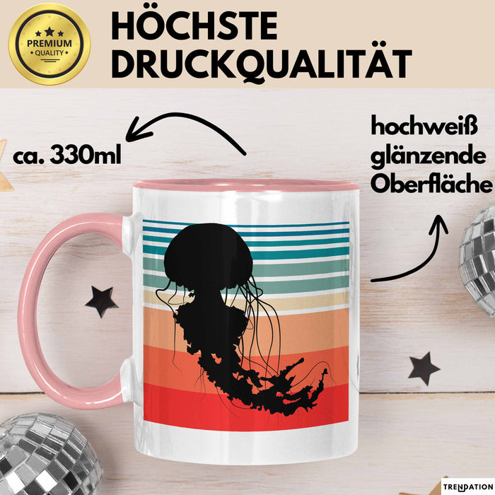 Quallen-Liebhaber Tasse Geschenkdiee Vintage Look Retro Becher Rosa Trendation