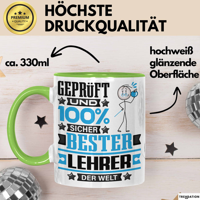Lehrer Geschenk Lustiger Spruch für Lehrer Geschenkidee Bester Lehrer Der Welt Grün Trendation