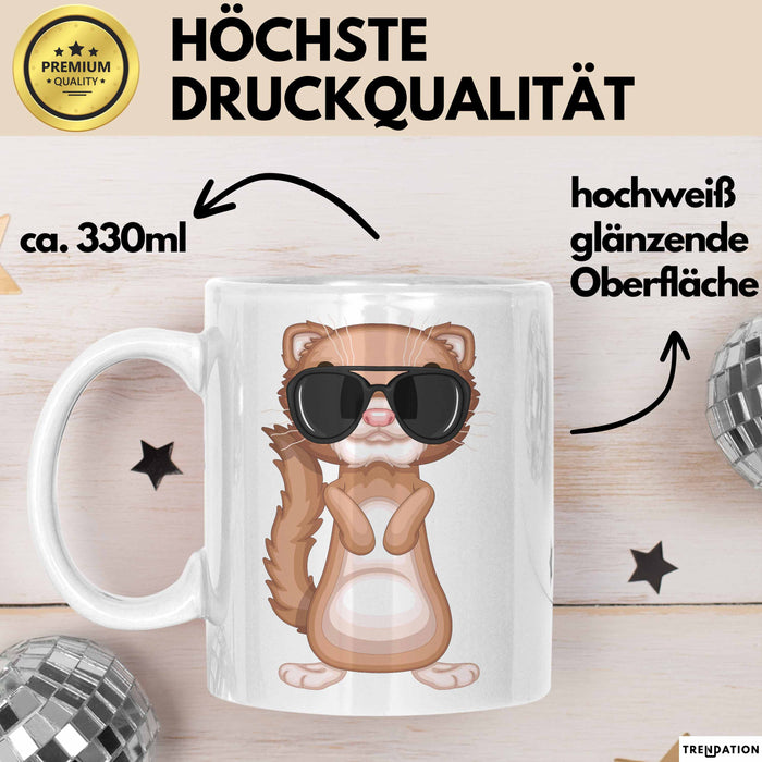 Frettchen Tasse Geschenk Sonnenbrille Grafik Lustige Geschenkidee Weiß Trendation