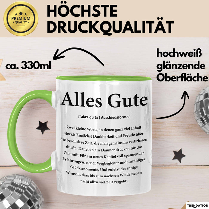 Büroarbeit Kollege Abschied Tasse Geschenk Lustige Geschenkidee Spruch Alles Gute Grün Trendation