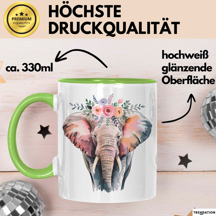 Elefant Tier Blumen Tasse Geschenk Lustige Geschenkidee Spruch Grün Trendation