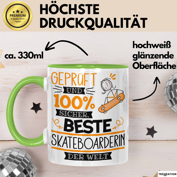 Beste Skateboarderin Der Welt Tasse Geschenk für Eine Skateboarderin Geprüft Und Sicher Geschenkidee Geburtstag Weihnachten Grün Trendation