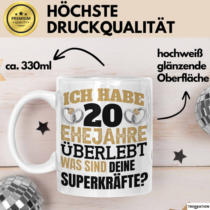 Ehejahre Tasse Geschenk 20 Jahre Spruch Lustig Hochzeitstag Silberhochzeit Weiß Trendation