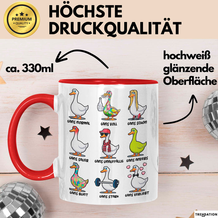 Gans Tier Gänse Bauer Tasse Becher Geschenk Lustige Geschenkidee Spruch Gänsearten Rot Trendation