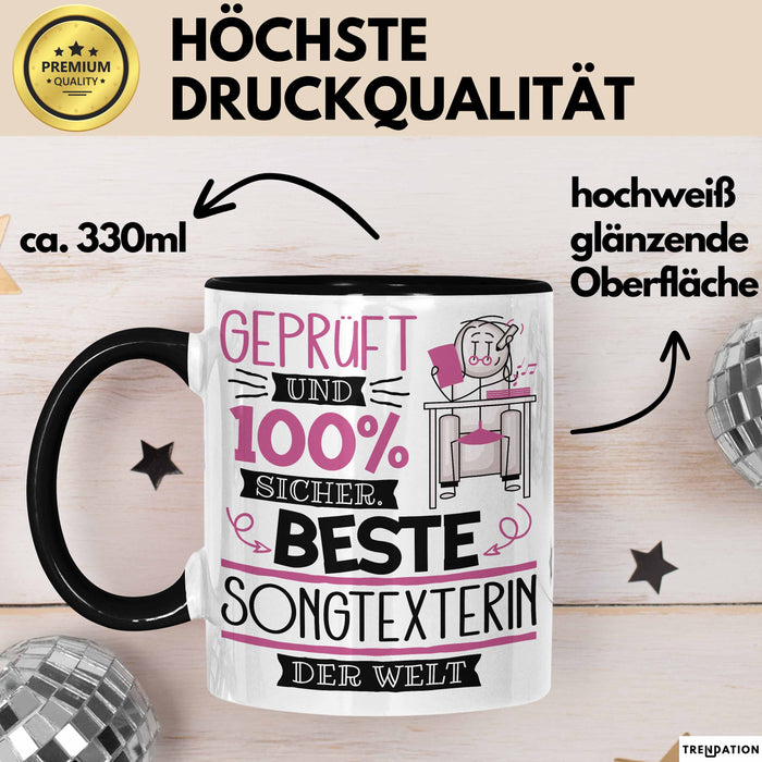 Beste Songtexterin Der Welt Tasse Geschenk für Eine Songtexterin Geprüft Und Sicher Geschenkidee Geburtstag Weihnachten Trendation