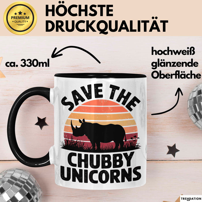 Nashorn Tasse Geschenk Lustige Geschenkidee Spruch Rettet Die Moppeligen Einhörner Schwarz Trendation