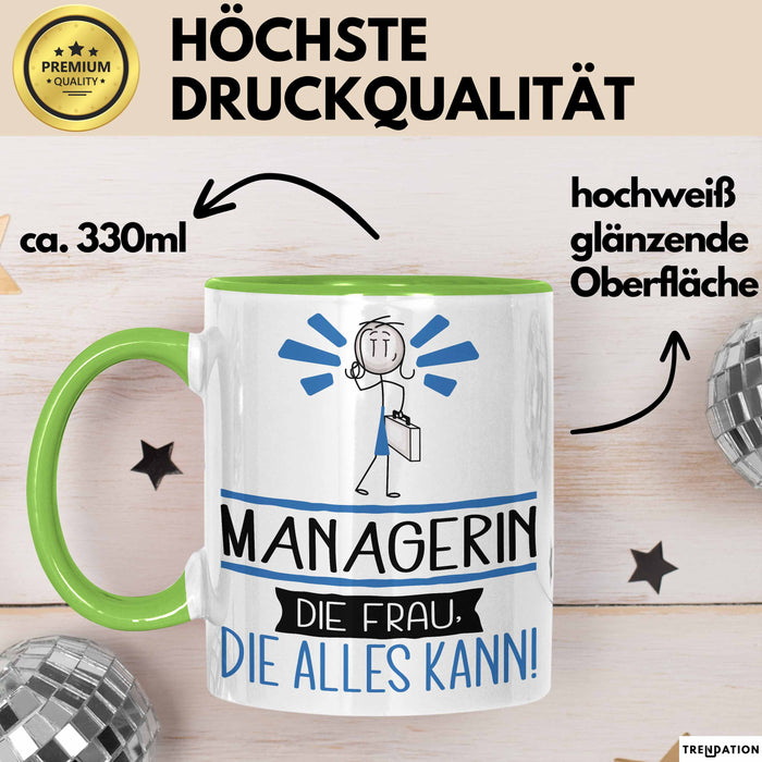 Managerin Geschenk Tasse Becher Die Frau Die Allen Kann Geschenkidee für eine Managerin Lustig Grün Trendation