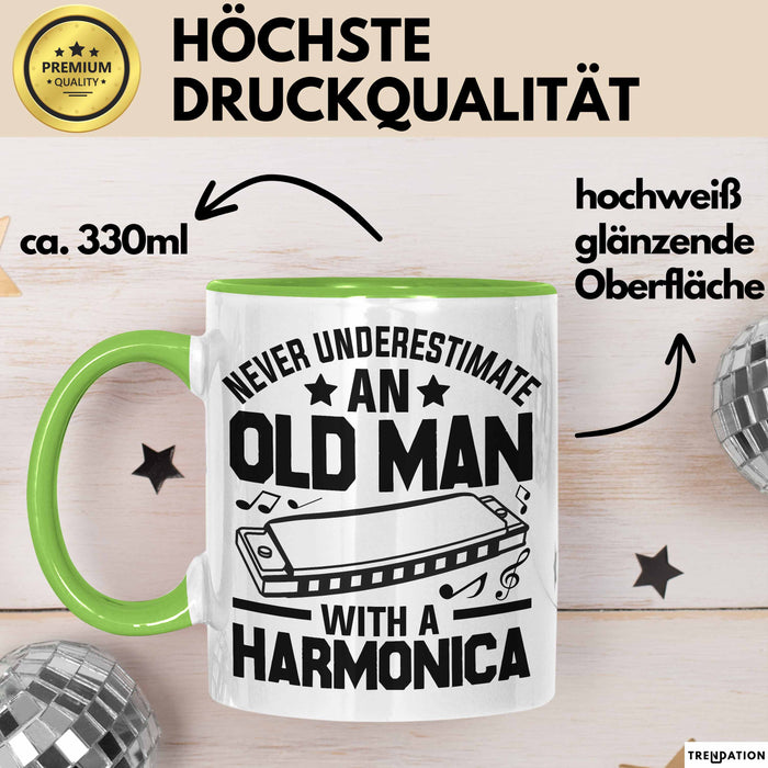 Mundharmonika Tasse Geschenk Vintage Retro Mundharmonika Spieler Geschenk Grün Trendation