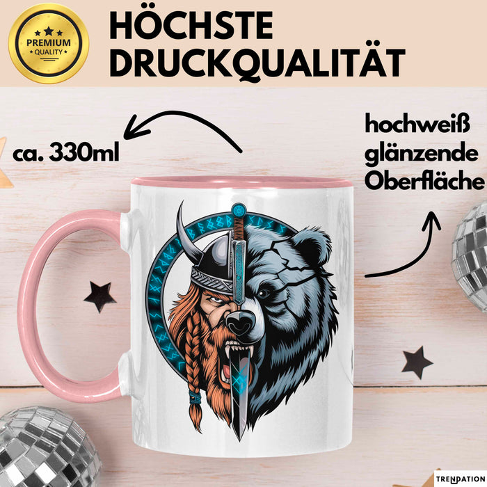 Nordischer Krieger Wikingerbär Tasse Geschenk Lustige Geschenkidee Spruch Rosa Trendation