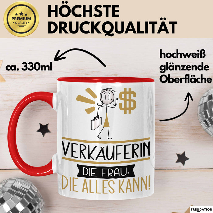 Verkäuferin Geschenk Tasse Becher Die Frau Die Allen Kann Geschenkidee für eine Verkäuferin Lustig Rot Trendation