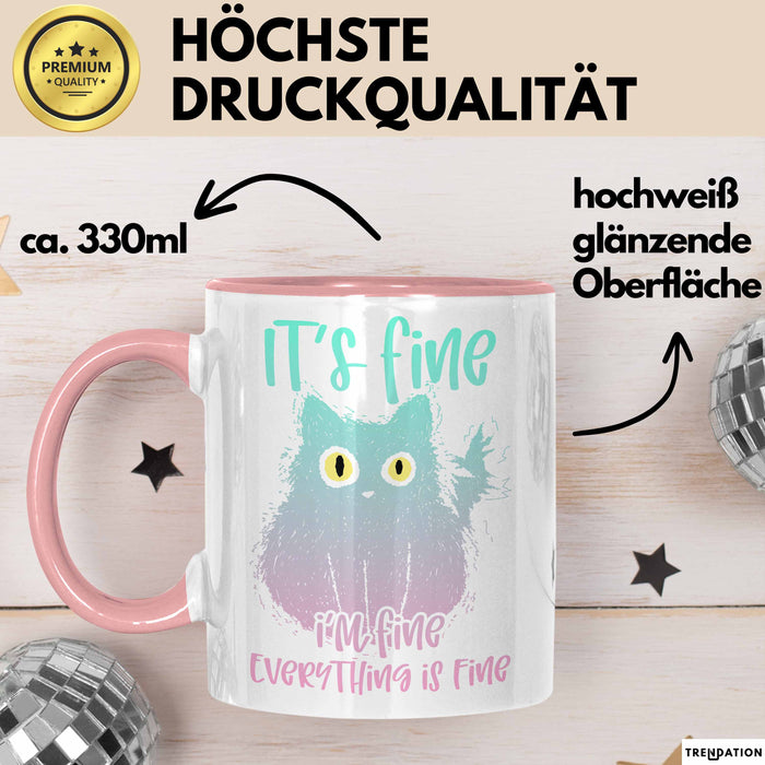 Katzen-Liebhaber Tasse Geschenk Stress It'S Finde I'M Fine Everything Is Fine Becher Rosa Trendation